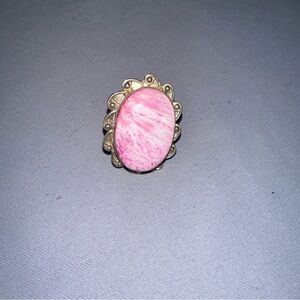925 Sterling Pink and Silver Cameo Ring with Ornate Design